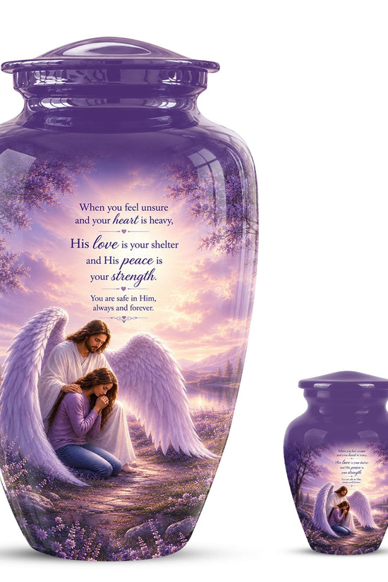 Personalized Angel Cremation Urn for Ashes - Mother and Daughter Memorial Urn, Purple Angel Wings