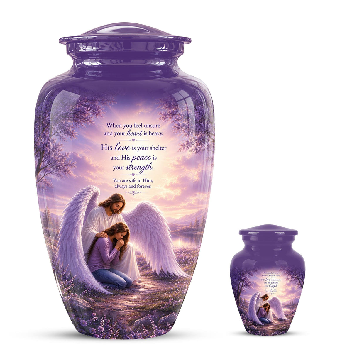 Personalized Angel Cremation Urn for Ashes - Mother and Daughter Memorial Urn, Purple Angel Wings