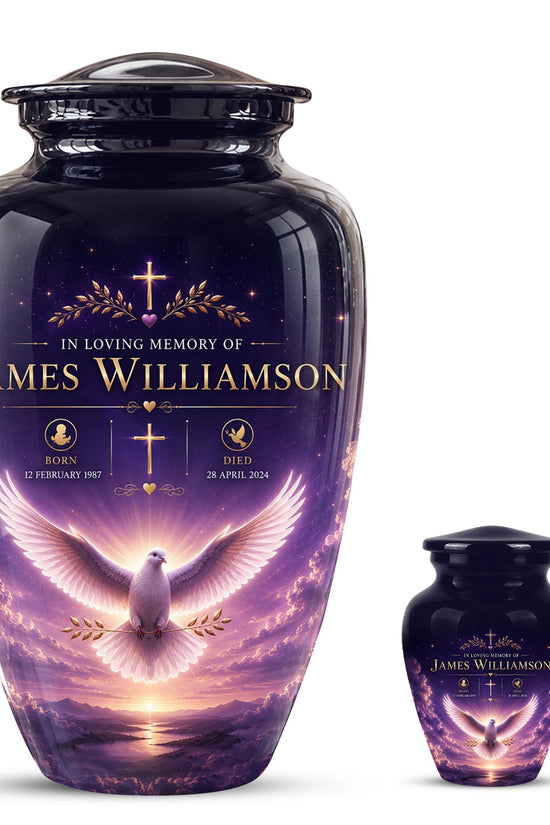 Personalized Purple Dove Cremation Urn - Peaceful Memorial Tribute (Adult)