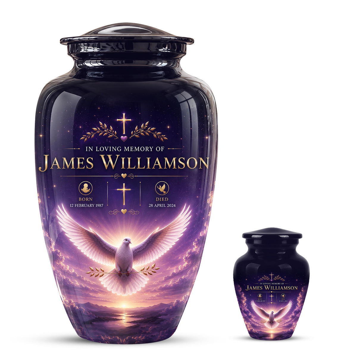 Personalized Purple Dove Cremation Urn - Peaceful Memorial Tribute (Adult)