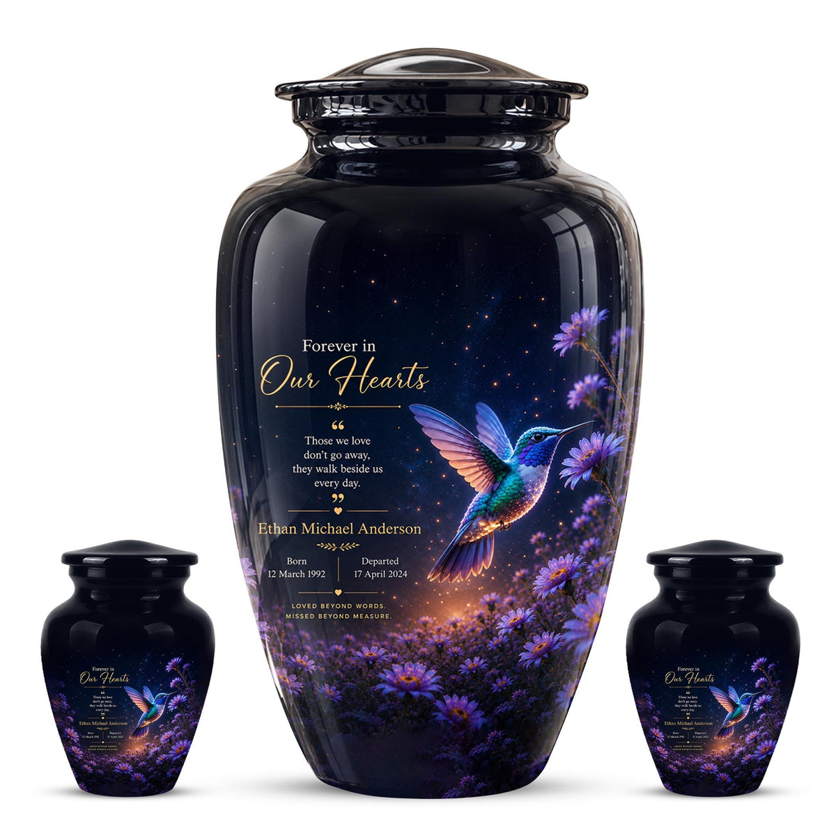Personalized Hummingbird Cremation Urn - Floral Garden Memorial Keepsake (200 Cubic)