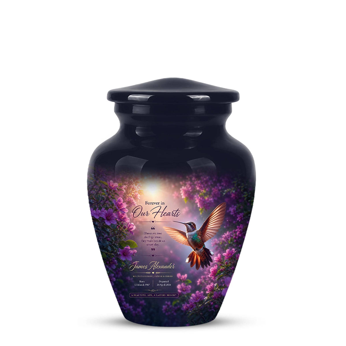 Personalized Hummingbird Cremation Urn - Floral Memorial Tribute for Ashes