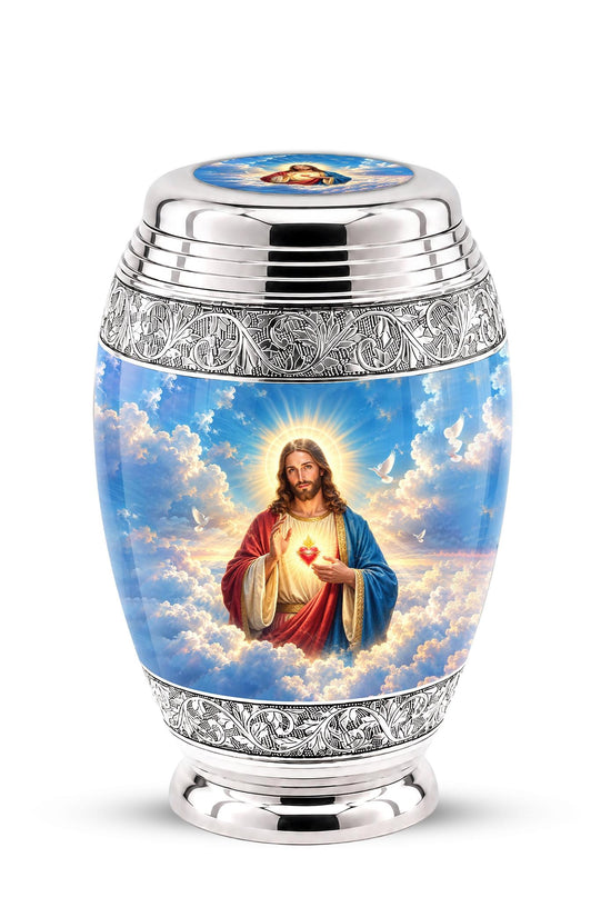 Personalized Jesus Cremation Urn - Christian Memorial Ashes, Sacred Heart (200 Cubic)