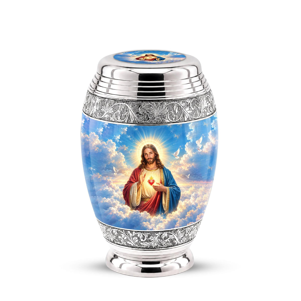 Personalized Jesus Cremation Urn - Christian Memorial Ashes, Sacred Heart (200 Cubic)