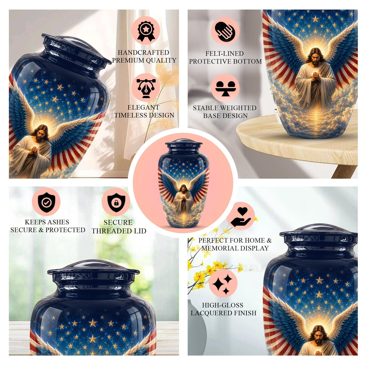 Personalized Christian Memorial Urn - Jesus Angel Wings Cremation Urn (200 Cubic)