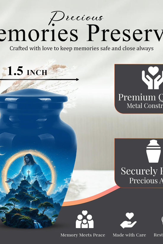 Personalized Jesus Cremation Urn for Ashes, Jesus Christ Mountain Memorial Urn - Christian Religious Tribute Urn, Heavenly Faith Memorial