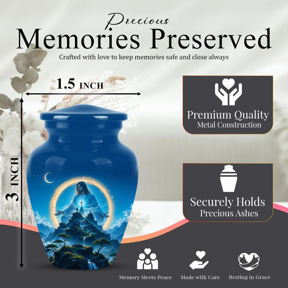 Personalized Jesus Cremation Urn for Ashes, Jesus Christ Mountain Memorial Urn - Christian Religious Tribute Urn, Heavenly Faith Memorial