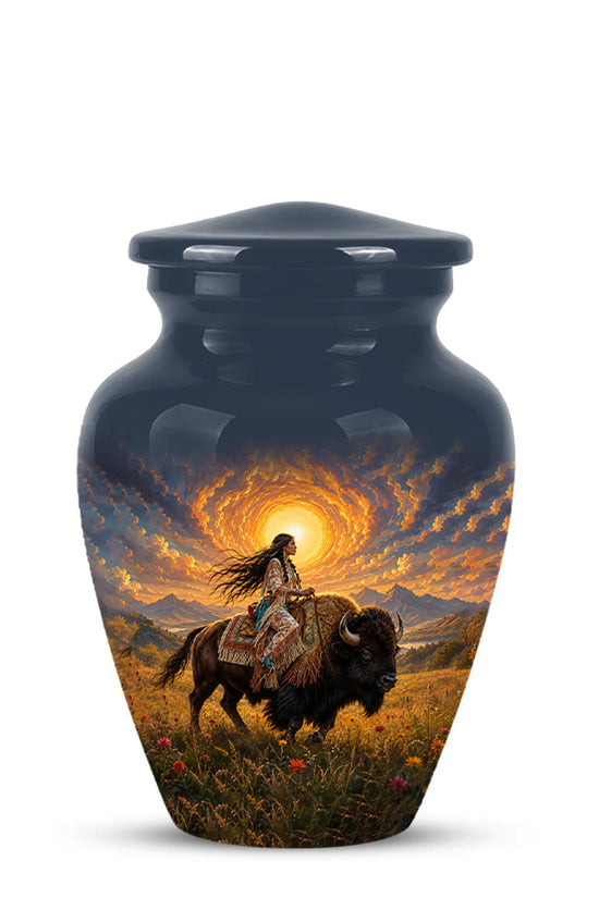 Personalized Native American Cremation Urn for Ashes - Buffalo Bison Memorial Urn