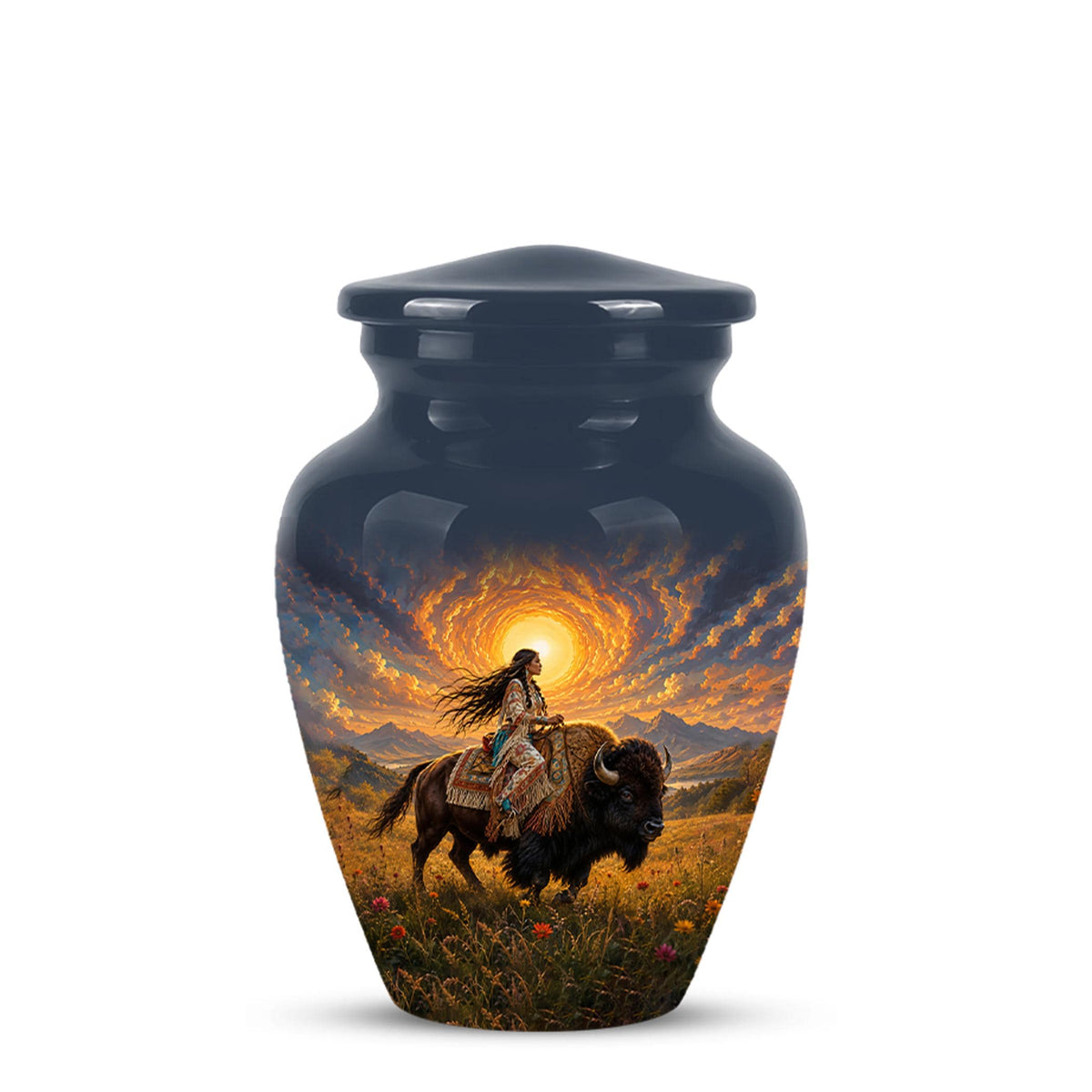 Personalized Native American Cremation Urn for Ashes - Buffalo Bison Memorial Urn
