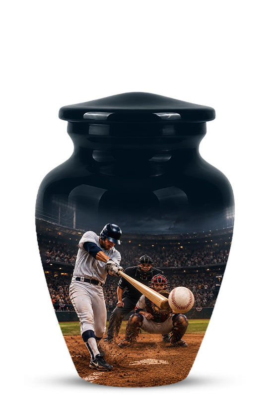 Baseball Cremation Urn for Ashes - Baseball Batter and Catcher Memorial Urn