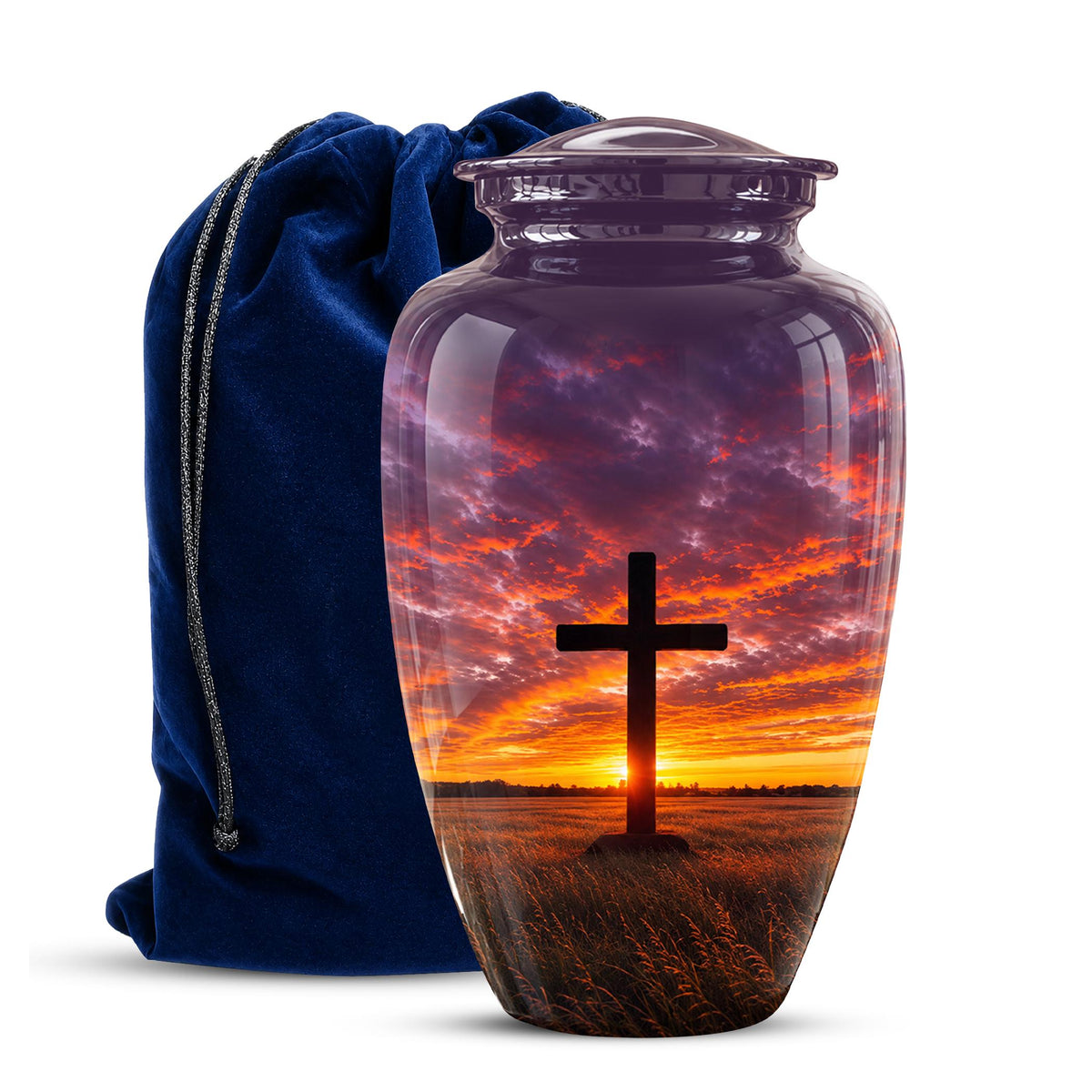 Personalized Cross Cremation Urn, Sunset Memorial Keepsake, Christian Ashes Tribute