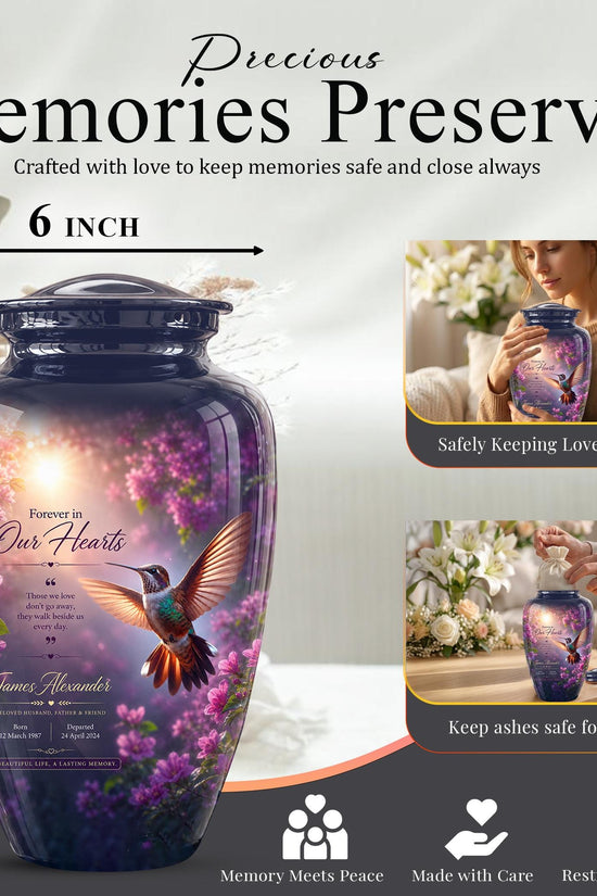 Personalized Hummingbird Cremation Urn - Floral Memorial Tribute for Ashes
