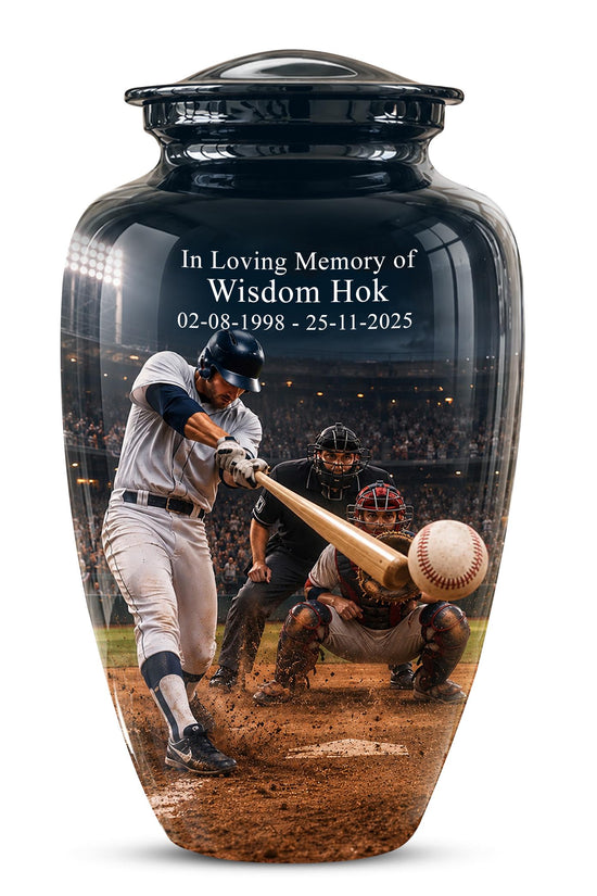 Baseball Cremation Urn for Ashes - Baseball Batter and Catcher Memorial Urn