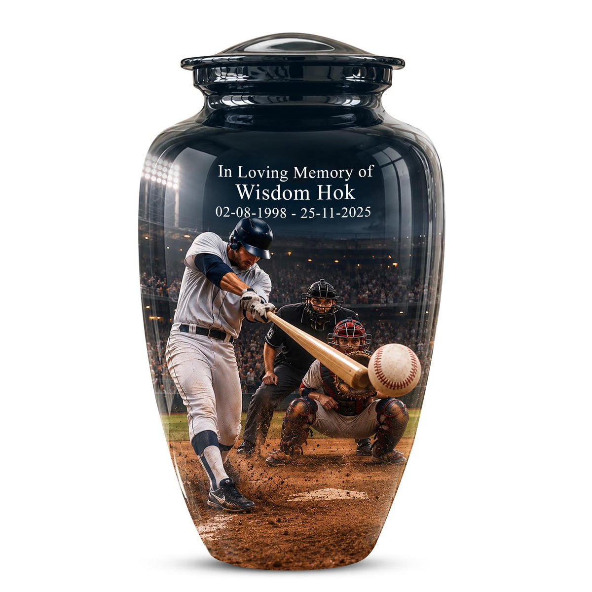 Baseball Cremation Urn for Ashes - Baseball Batter and Catcher Memorial Urn
