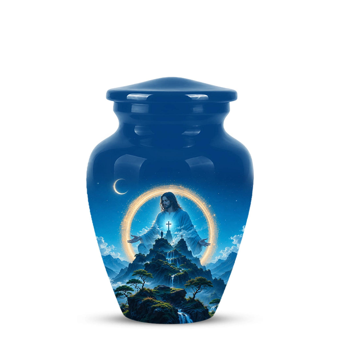 Personalized Jesus Cremation Urn for Ashes, Jesus Christ Mountain Memorial Urn - Christian Religious Tribute Urn, Heavenly Faith Memorial