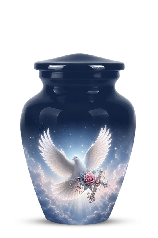 Personalized Dove Cremation Urn for Ashes, White Dove Memorial Urn, Pink Rose Religious Tribute Urn - Heavenly Peace Memorial