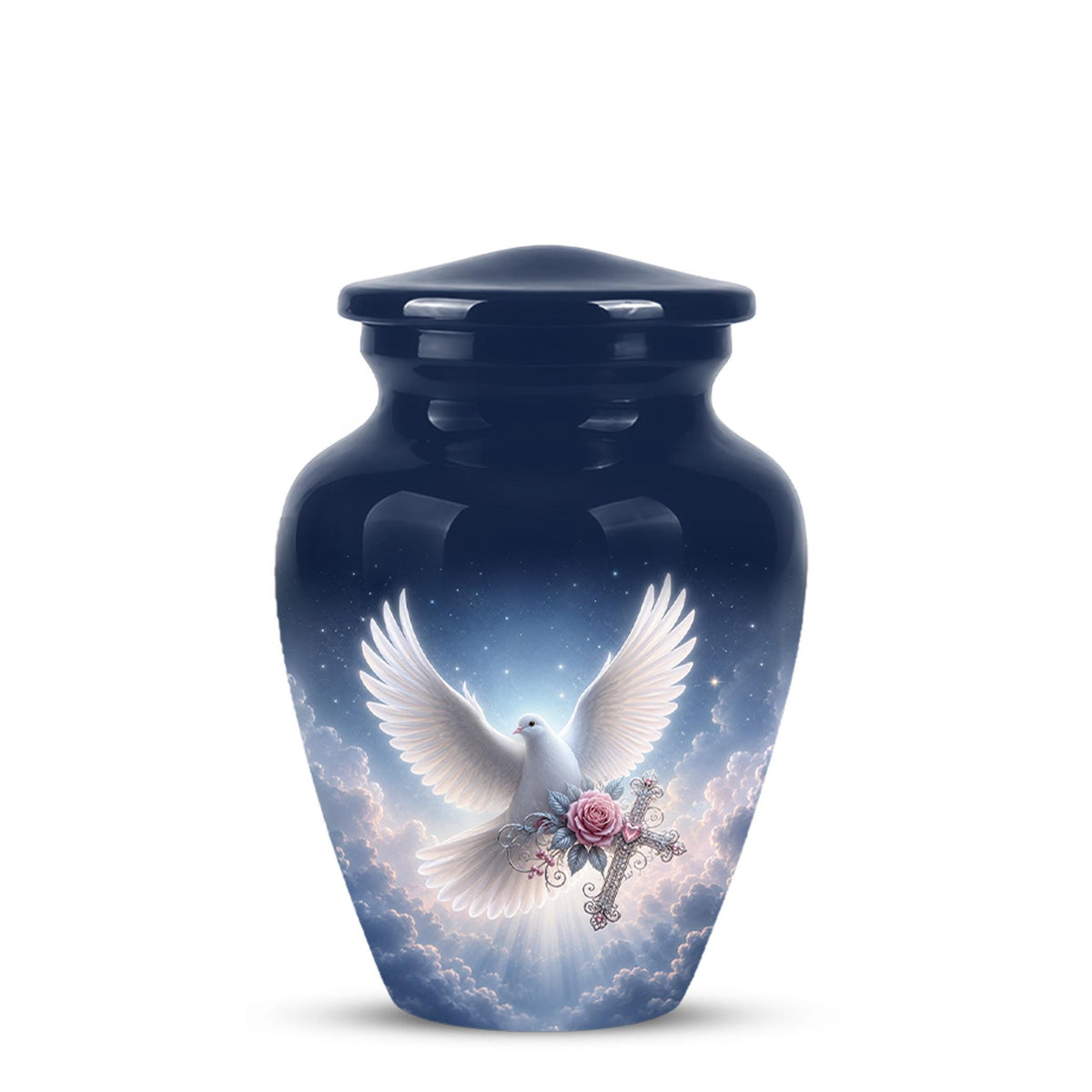 Personalized Dove Cremation Urn for Ashes, White Dove Memorial Urn, Pink Rose Religious Tribute Urn - Heavenly Peace Memorial