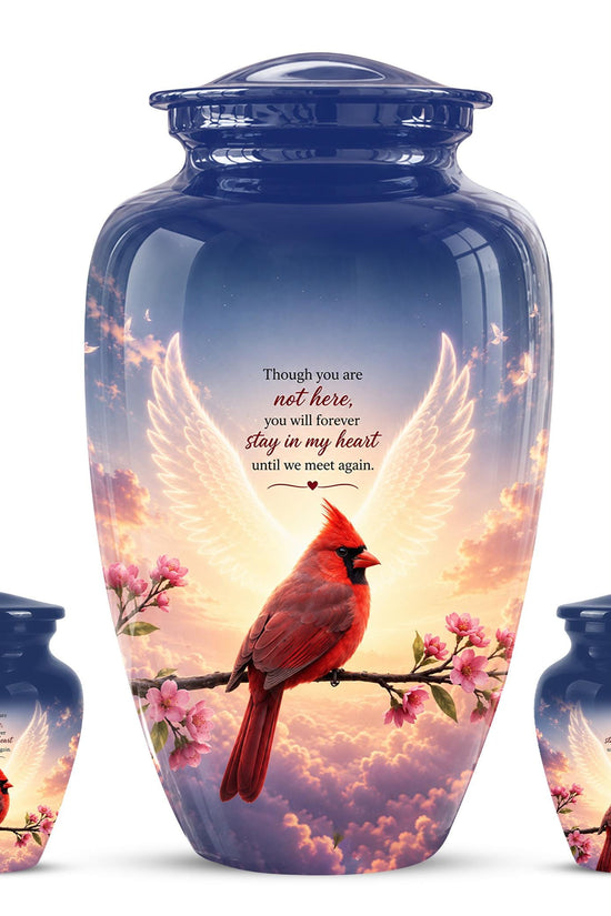 Personalized Cardinal Cremation Urn for Ashes, Red Cardinal Memorial Urn, Angel Wings Bird Tribute Urn - In Loving Memory Memorial (200 Cubic)
