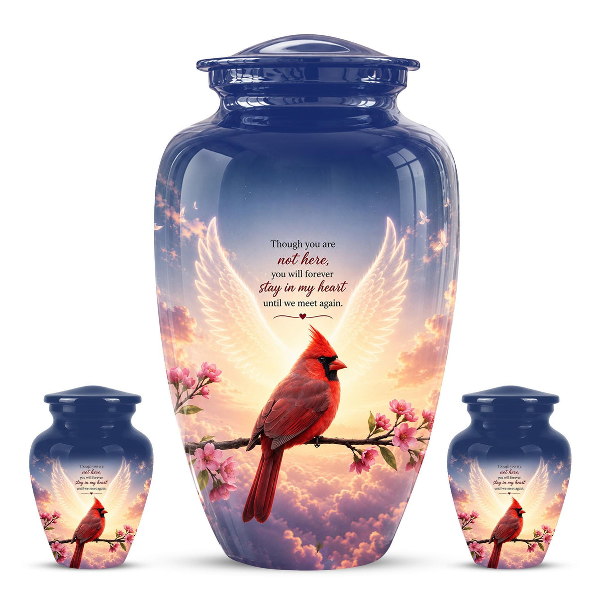 Personalized Cardinal Cremation Urn for Ashes, Red Cardinal Memorial Urn, Angel Wings Bird Tribute Urn - In Loving Memory Memorial (200 Cubic)