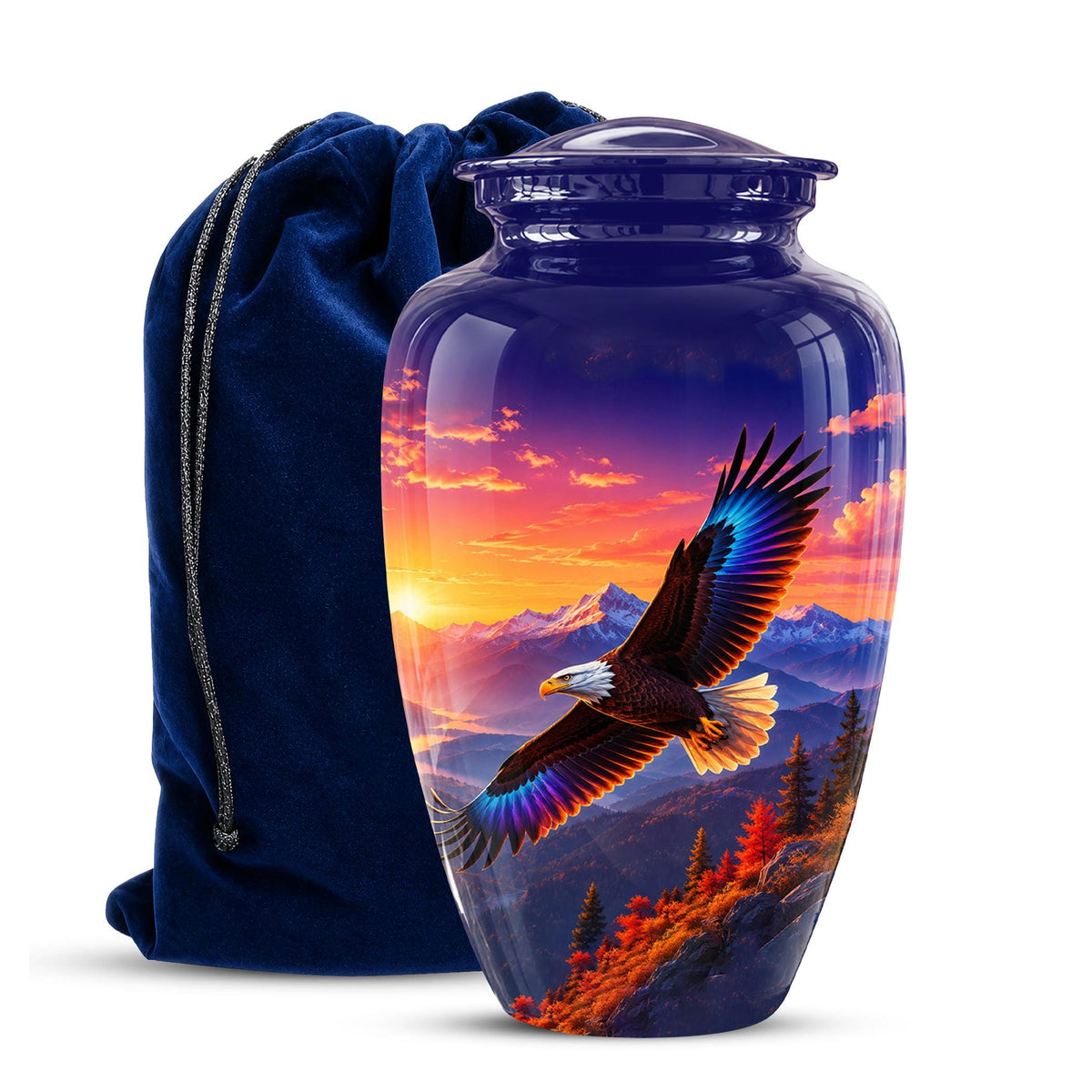 Bald Eagle Cremation Urn for Ashes - Purple Sunset Mountain Memorial Urn
