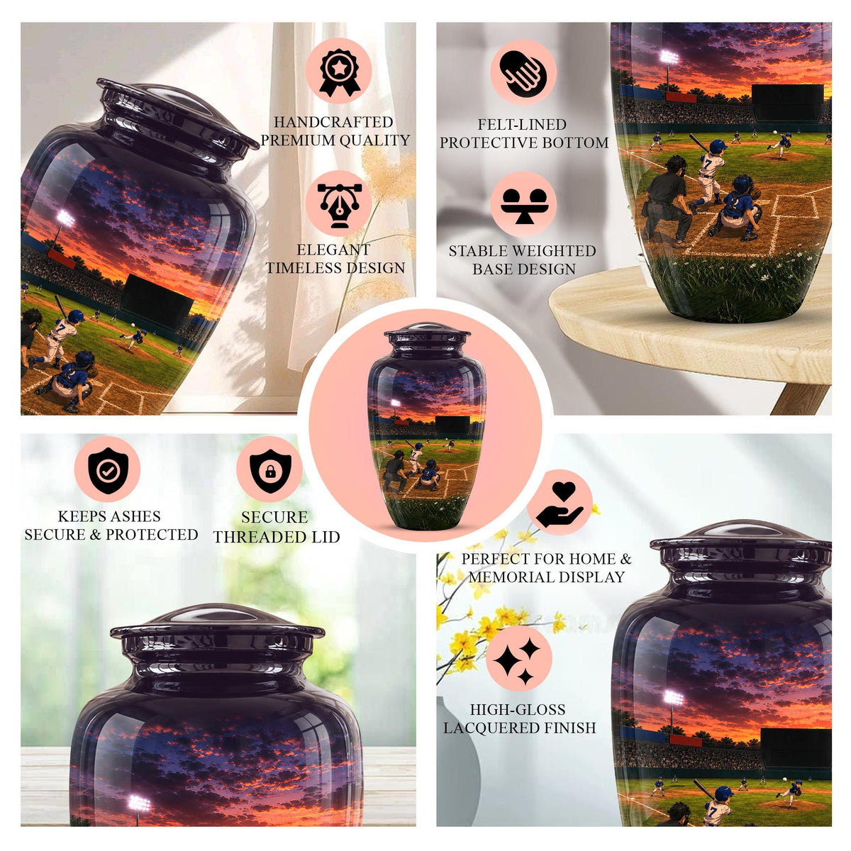 Baseball Cremation Urn for Ashes - Youth Baseball Team Memorial Urn