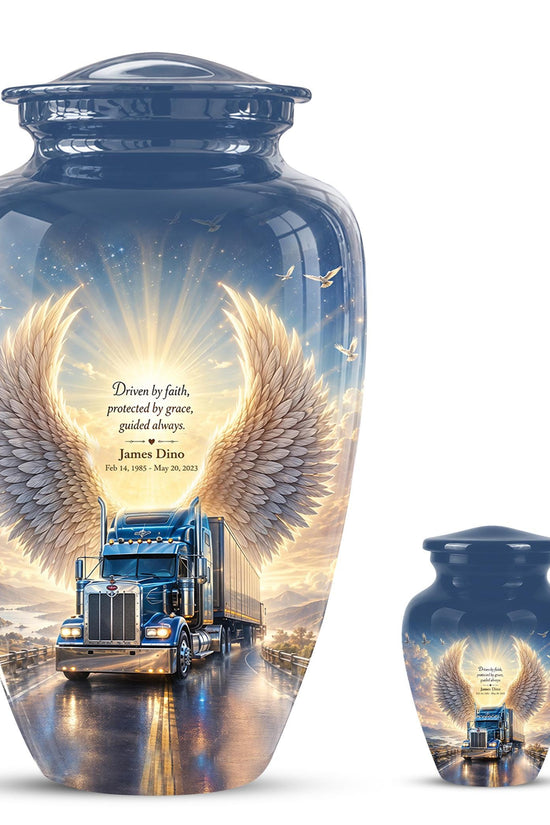 Personalized Truck Cremation Urn - Angel Wings Memorial Keepsake