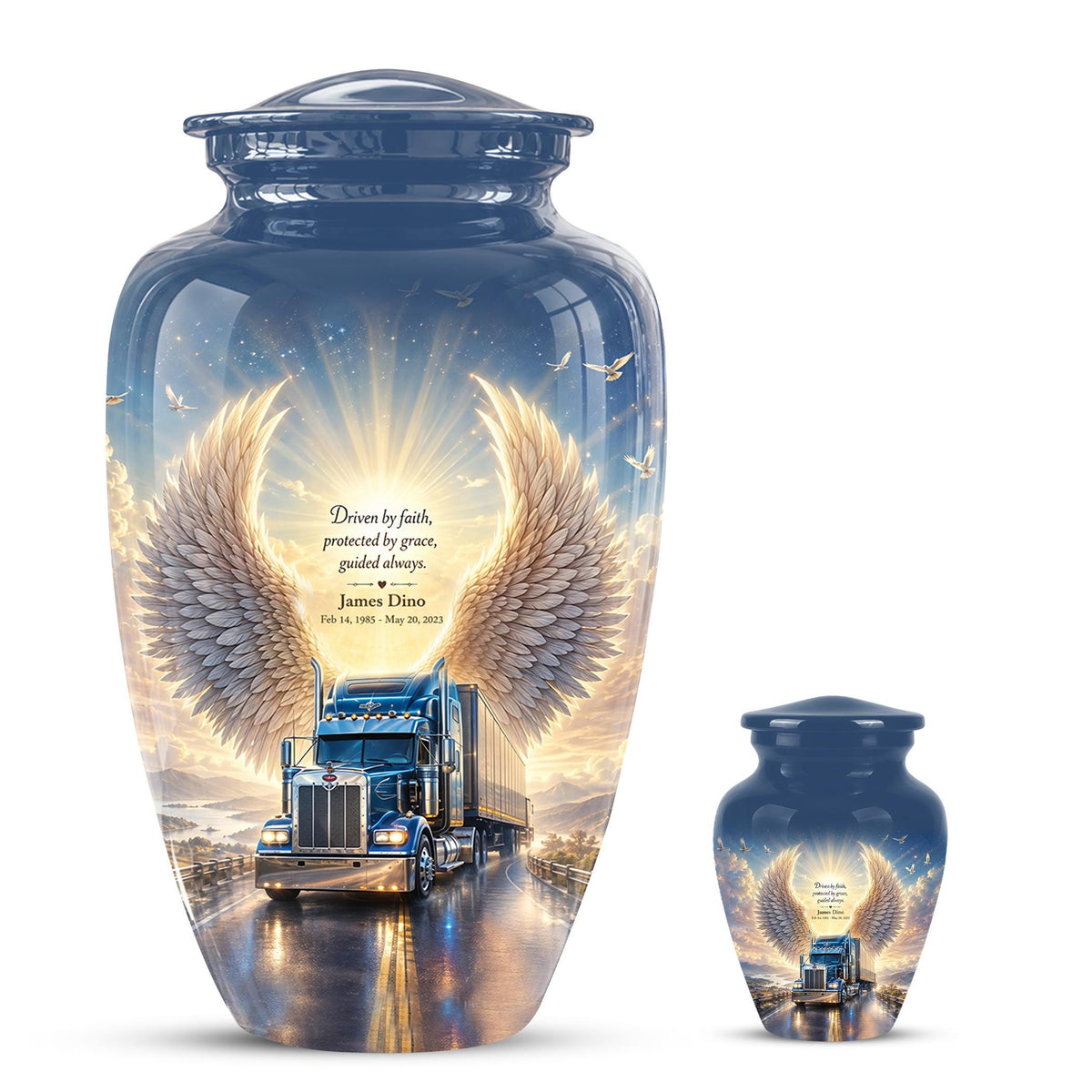 Personalized Truck Cremation Urn - Angel Wings Memorial Keepsake