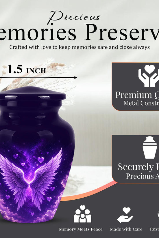 Personalized Purple Memorial Urn - Angel Wings Funeral Urn, Custom Tribute