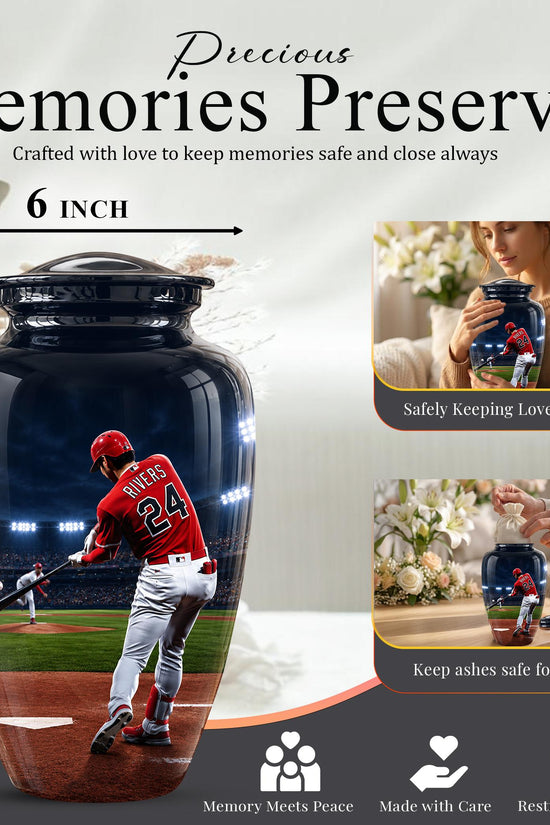 Baseball Cremation Urn for Ashes - Baseball Player Memorial Urn