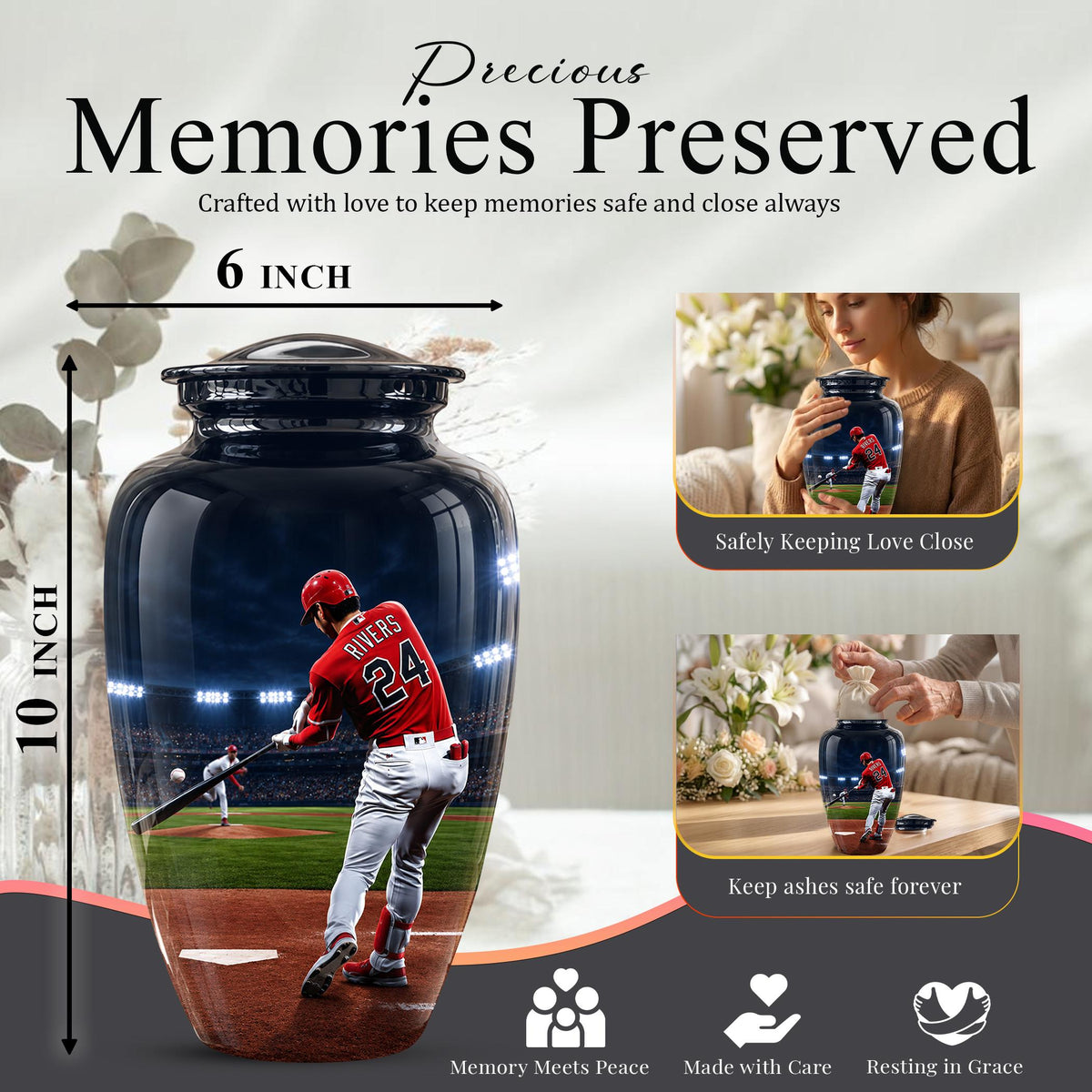 Baseball Cremation Urn for Ashes - Baseball Player Memorial Urn