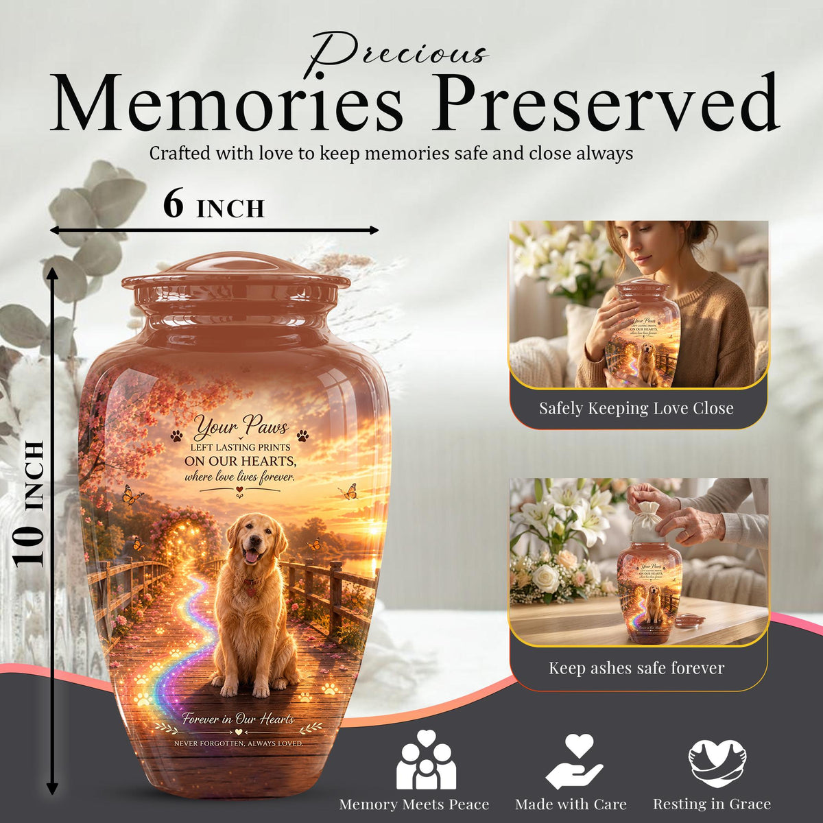 Personalized Dog Cremation Urn, Pet Memorial Urn - Keepsake Sunset Landscape Artwork