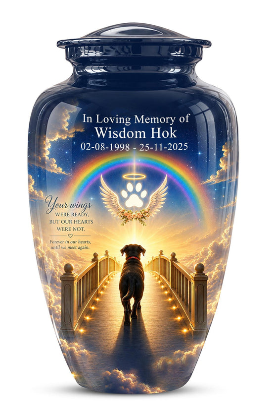 Personalized Dog Cremation Urn for Ashes, Rainbow Bridge Dog Memorial Urn, Angel Pet Tribute Urn - Beloved Dog Remembrance (200 Cubic)