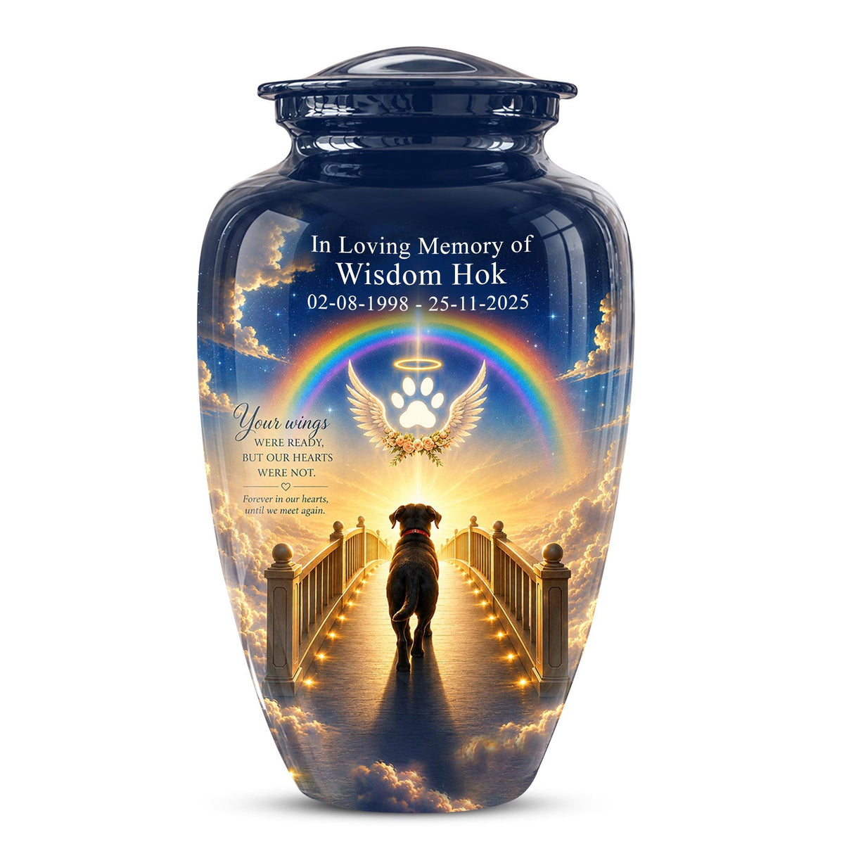 Personalized Dog Cremation Urn for Ashes, Rainbow Bridge Dog Memorial Urn, Angel Pet Tribute Urn - Beloved Dog Remembrance (200 Cubic)