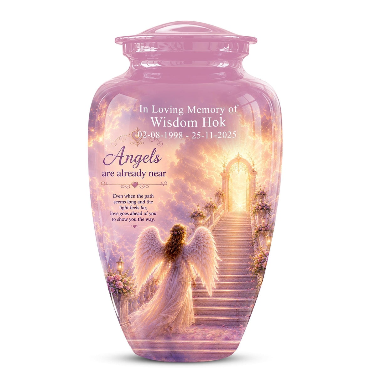 Personalized Angel Wings Urns for Human Ashes - Pink Crematon Urn for Adults