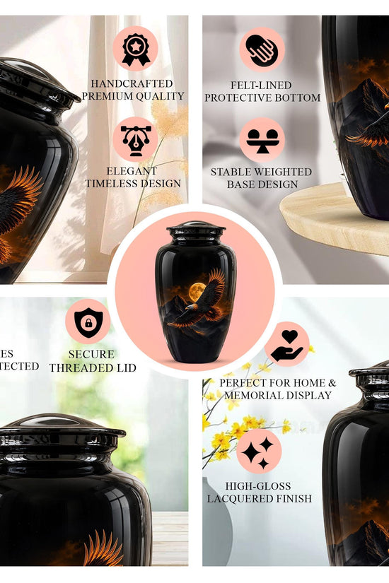 Eagle Cremation Urn for Ashes - Black Bald Eagle Memorial Urn