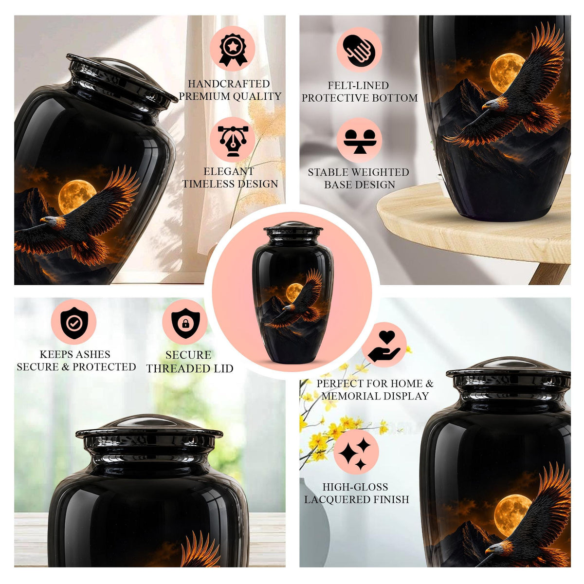 Eagle Cremation Urn for Ashes - Black Bald Eagle Memorial Urn