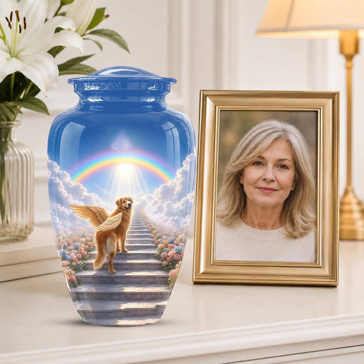 Personalized Angel Dog Cremation Urn for Ashes, Rainbow Dog Memorial Urn, Pet Loss Tribute Urn - Dog Remembrance Memorial (200 Cubic)