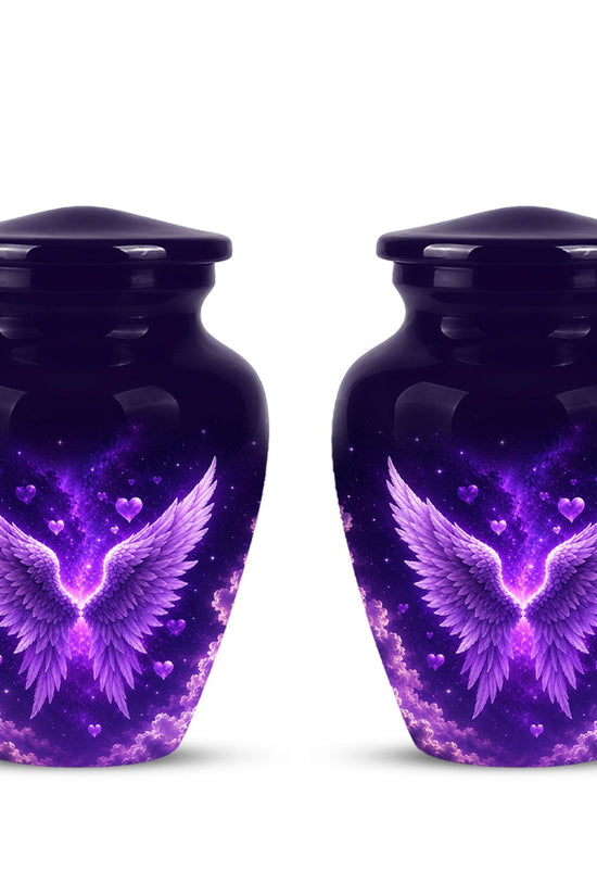 Personalized Purple Memorial Urn - Angel Wings Funeral Urn, Custom Tribute