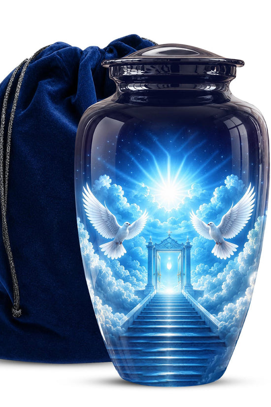 Personalized Dove Cremation Urn for Ashes, Heavenly Blue Memorial Urn - White Dove Religious Tribute