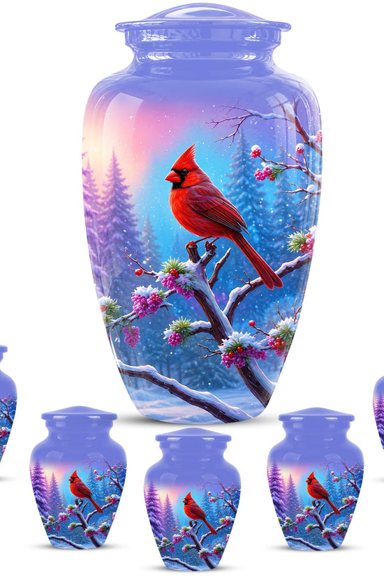 Personalized Red Cardinal Winter Urn for Ashes, Custom Memorial Keepsake
