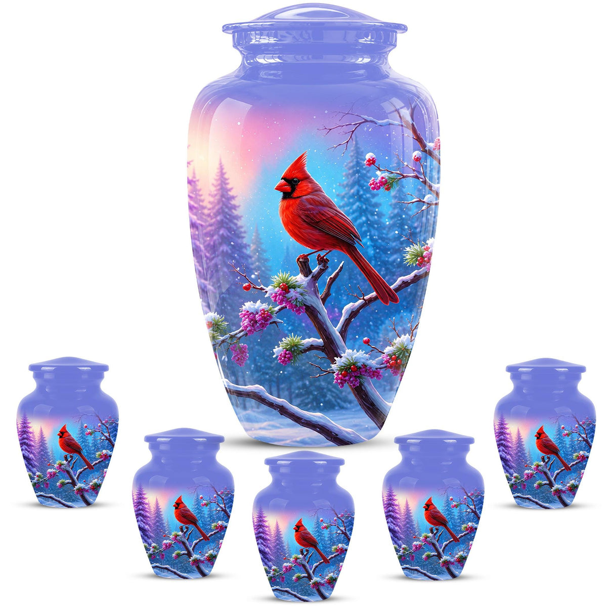 Personalized Red Cardinal Winter Urn for Ashes, Custom Memorial Keepsake
