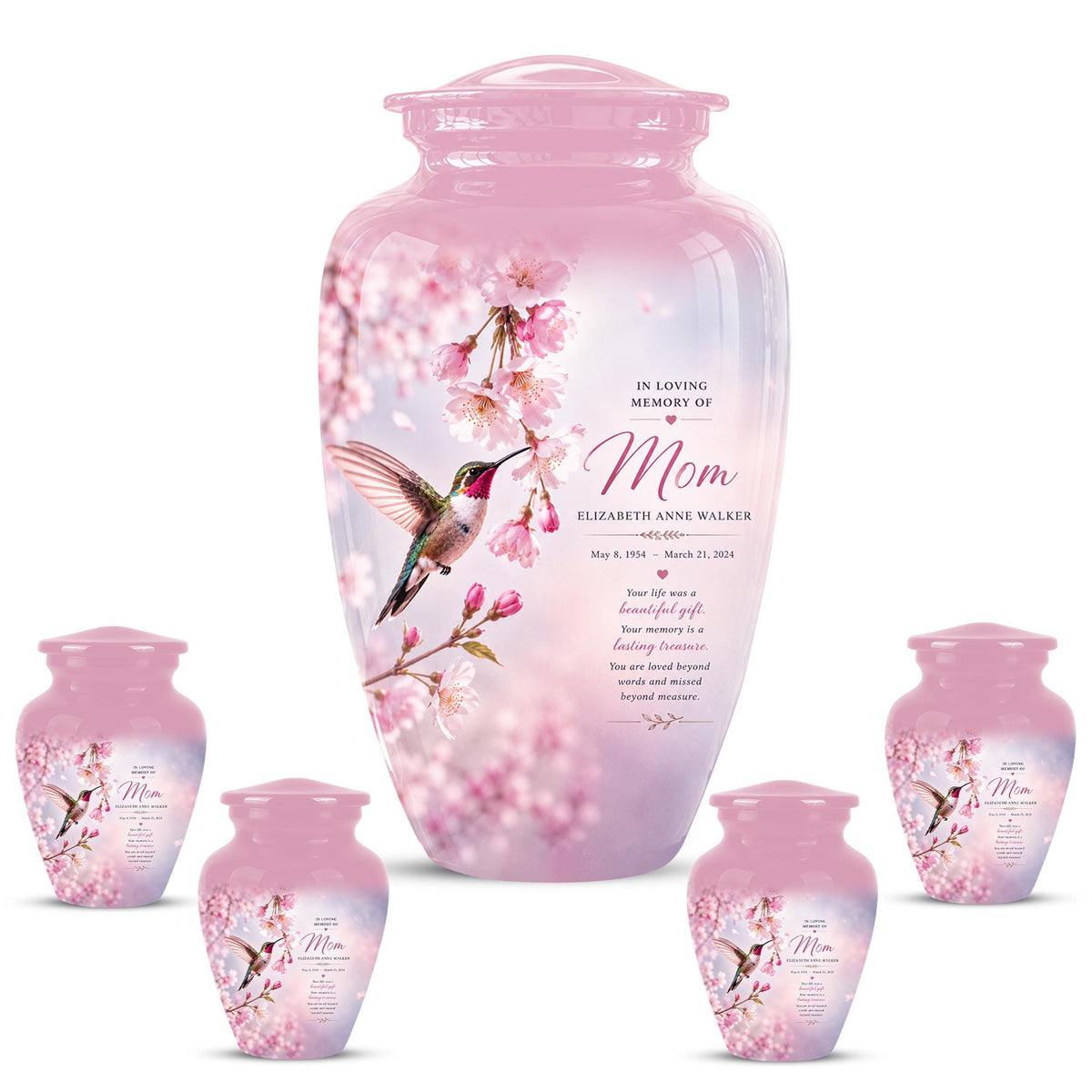 Personalized Hummingbird Memorial Urn for Mom - Keepsake Cremation Ashes Tribute