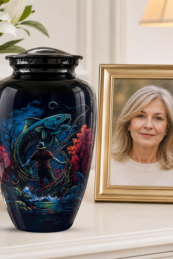 Personalized Bass Fishing Cremation Urn - Fisherman Memorial Urn for Ashes