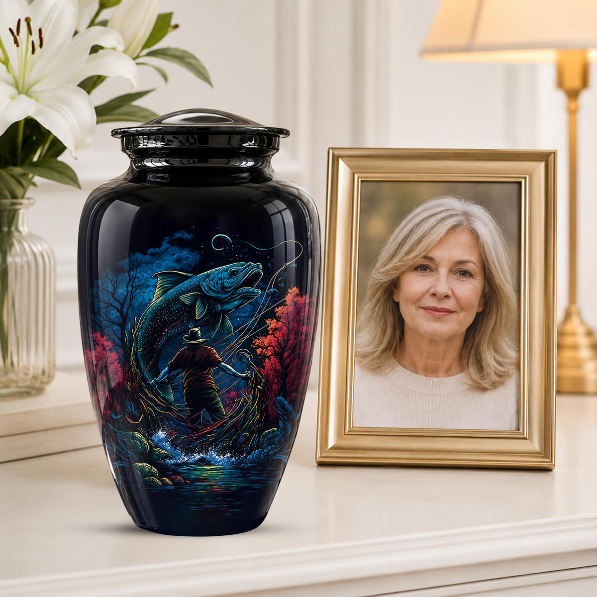 Personalized Bass Fishing Cremation Urn - Fisherman Memorial Urn for Ashes