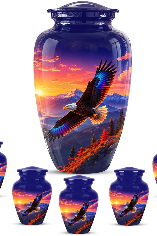 Bald Eagle Cremation Urn for Ashes - Purple Sunset Mountain Memorial Urn
