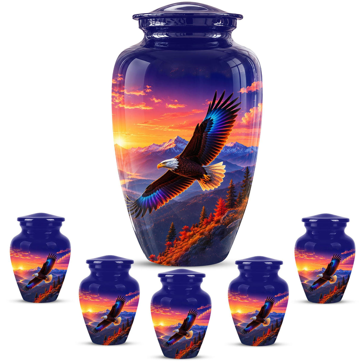 Bald Eagle Cremation Urn for Ashes - Purple Sunset Mountain Memorial Urn