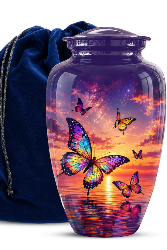Personalized Butterfly Cremation Urn - Sunset Memorial Keepsake, Metal Ashes Urn