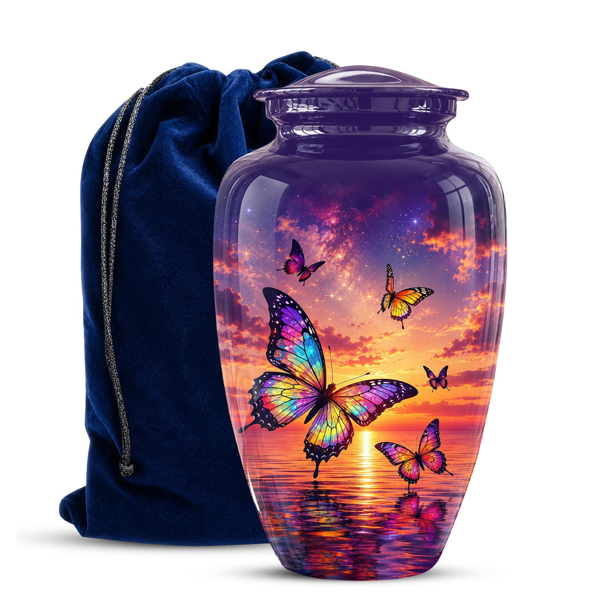 Personalized Butterfly Cremation Urn - Sunset Memorial Keepsake, Metal Ashes Urn