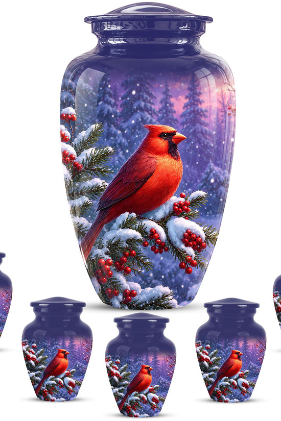 Cardinal Winter Memorial Urn, Red Bird Ashes Keepsake (200 Cubic)