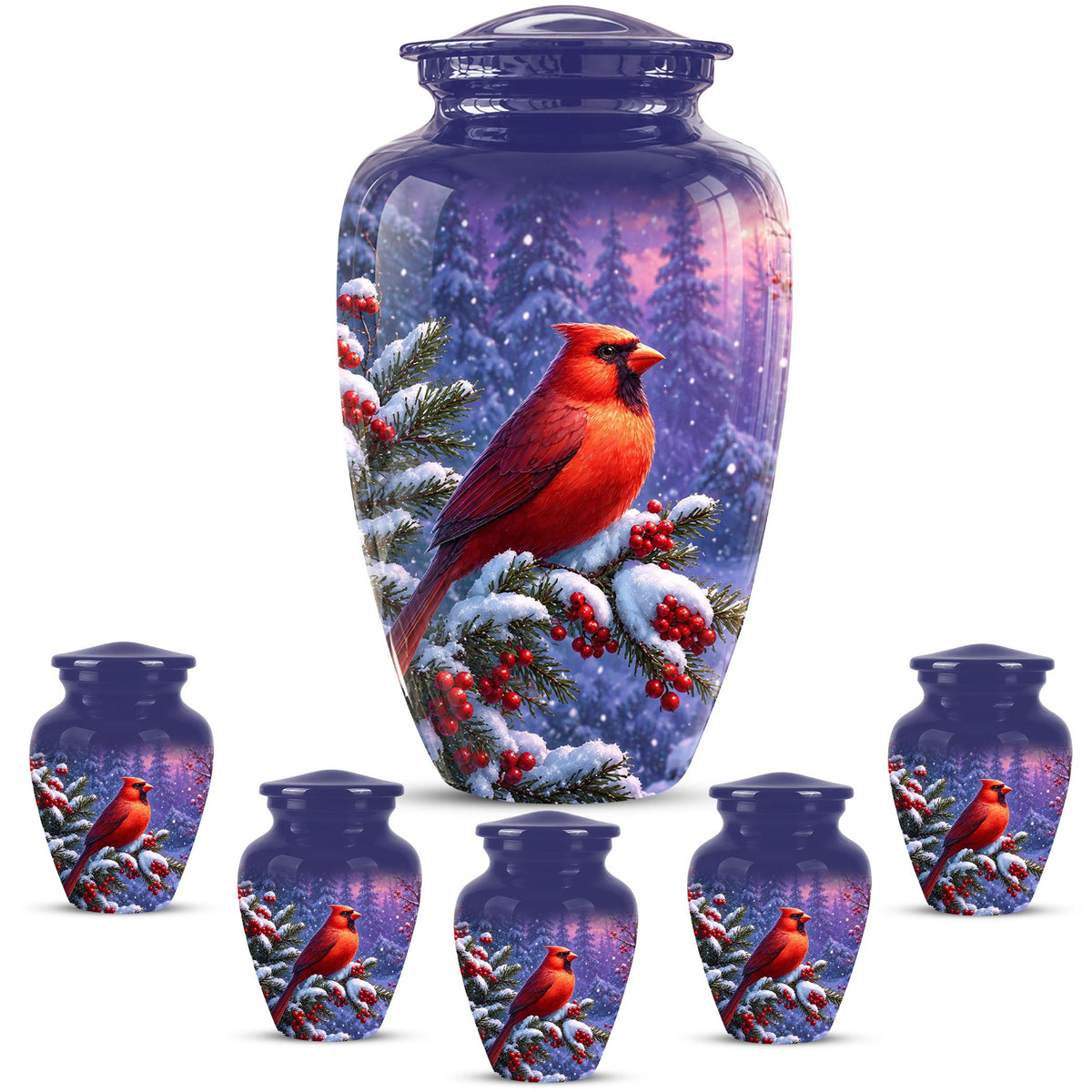 Cardinal Winter Memorial Urn, Red Bird Ashes Keepsake (200 Cubic)